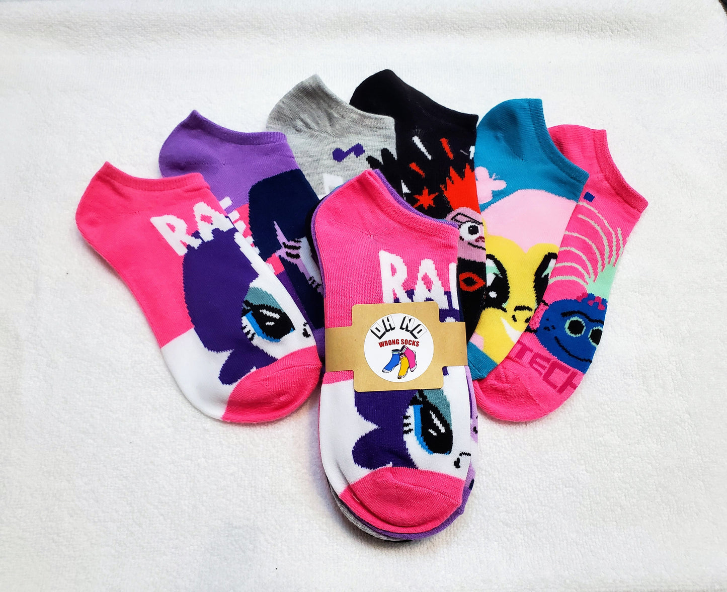 "New" Trolls Assorted Big Girls Ankle Socks