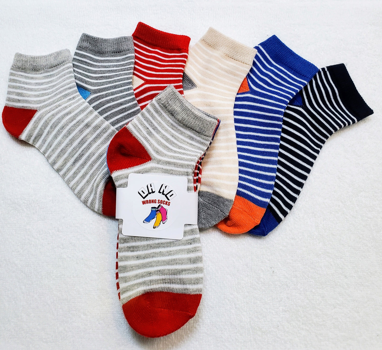 "New" Boys Stripe Assorted Crew Socks (Red Gray Blue)