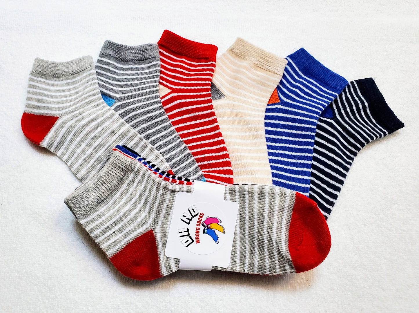"New" Boys Stripe Assorted Crew Socks (Red Gray Blue)