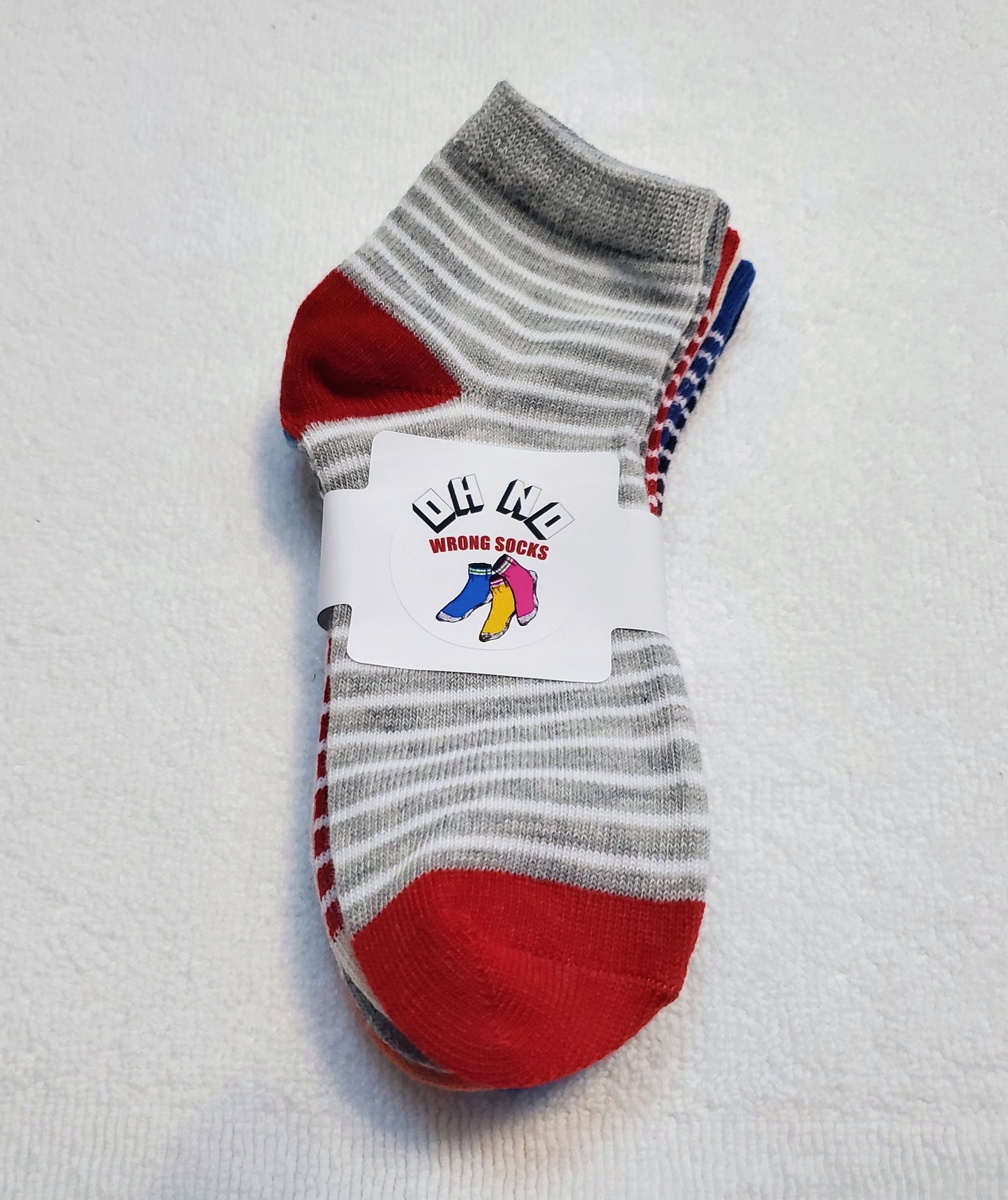 "New" Boys Stripe Assorted Crew Socks (Red Gray Blue)