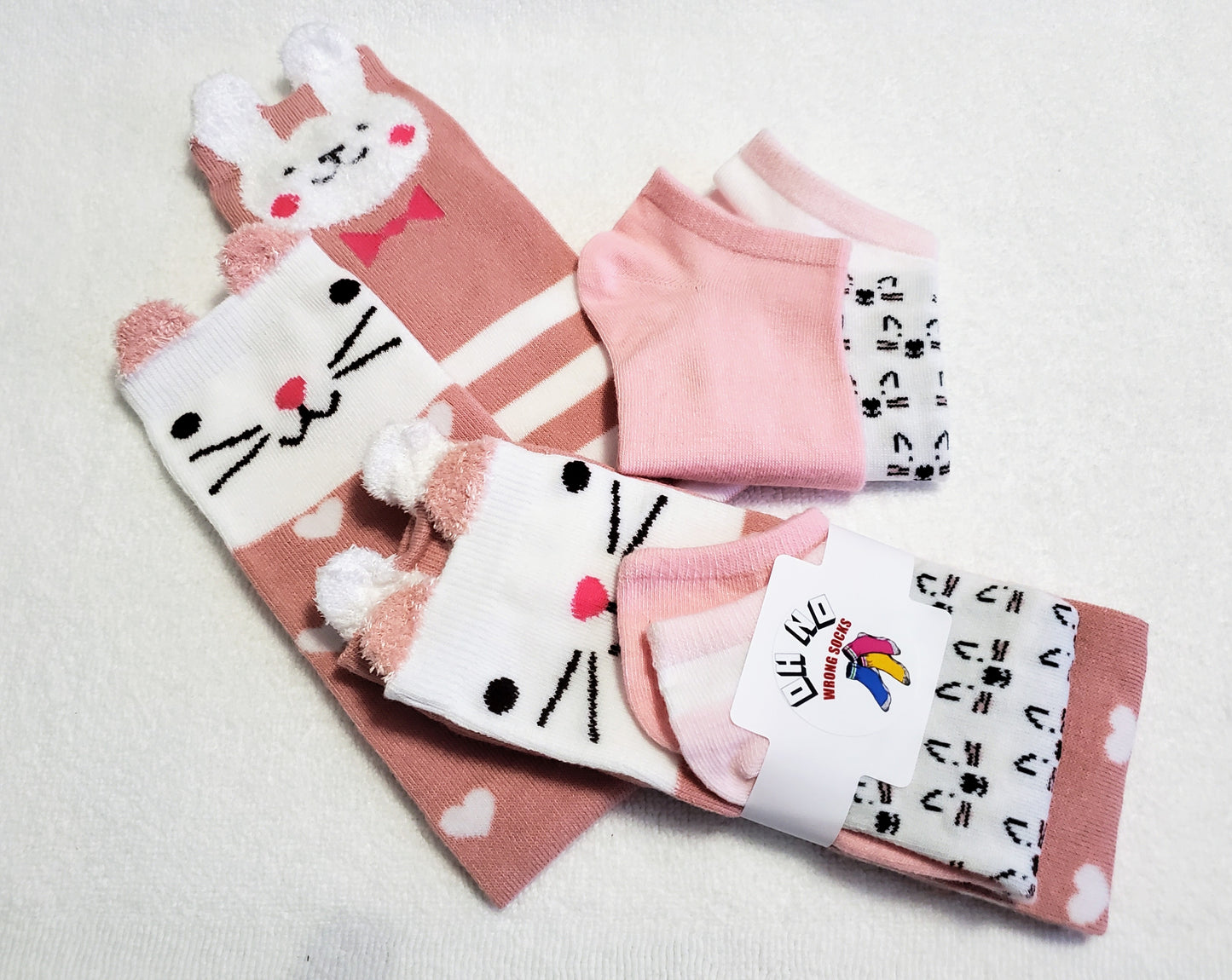 "New" By: Color City Cartoon Animal "Girls" Knee High Socks (Cat and Bunny)