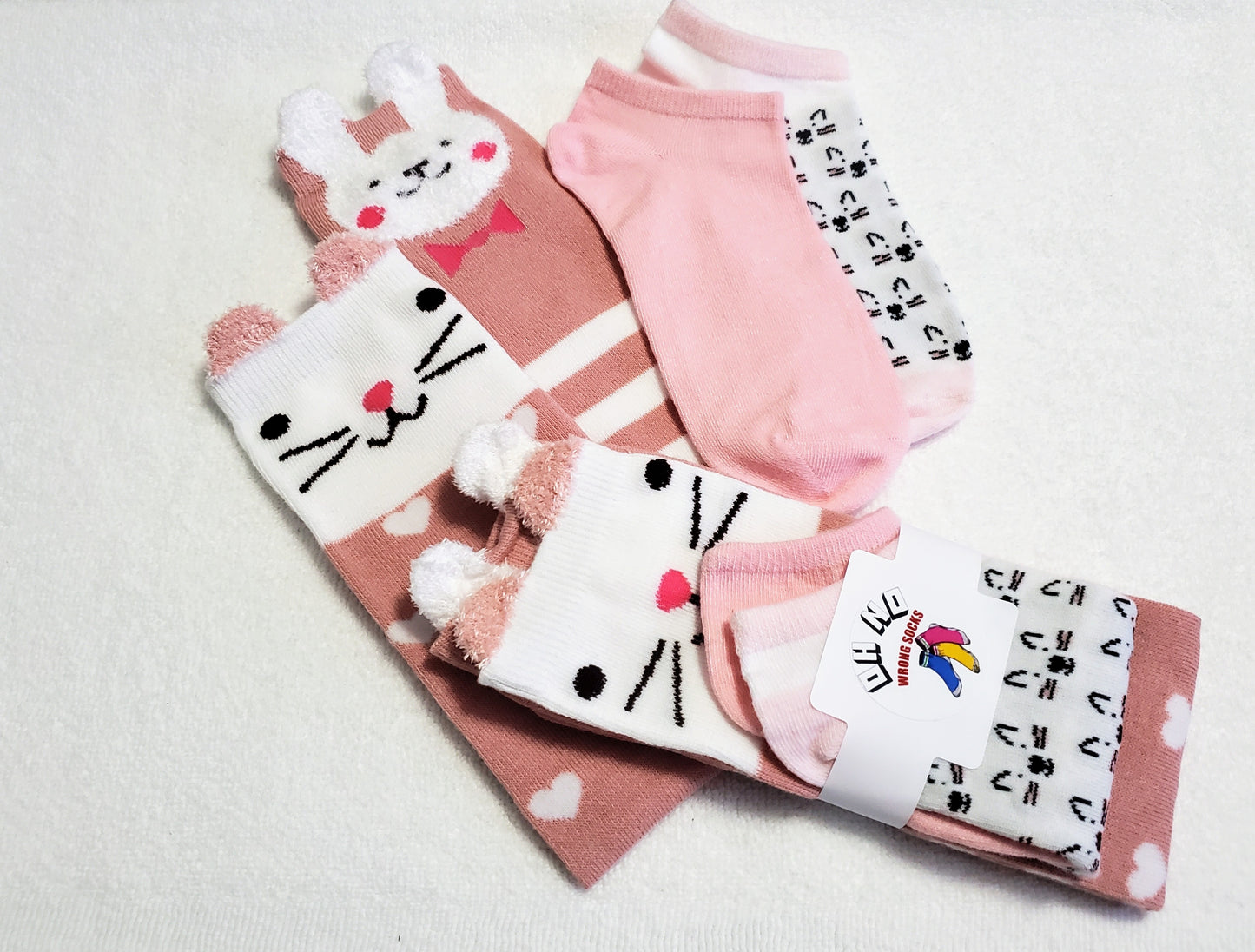 "New" By: Color City Cartoon Animal "Girls" Knee High Socks (Cat and Bunny)