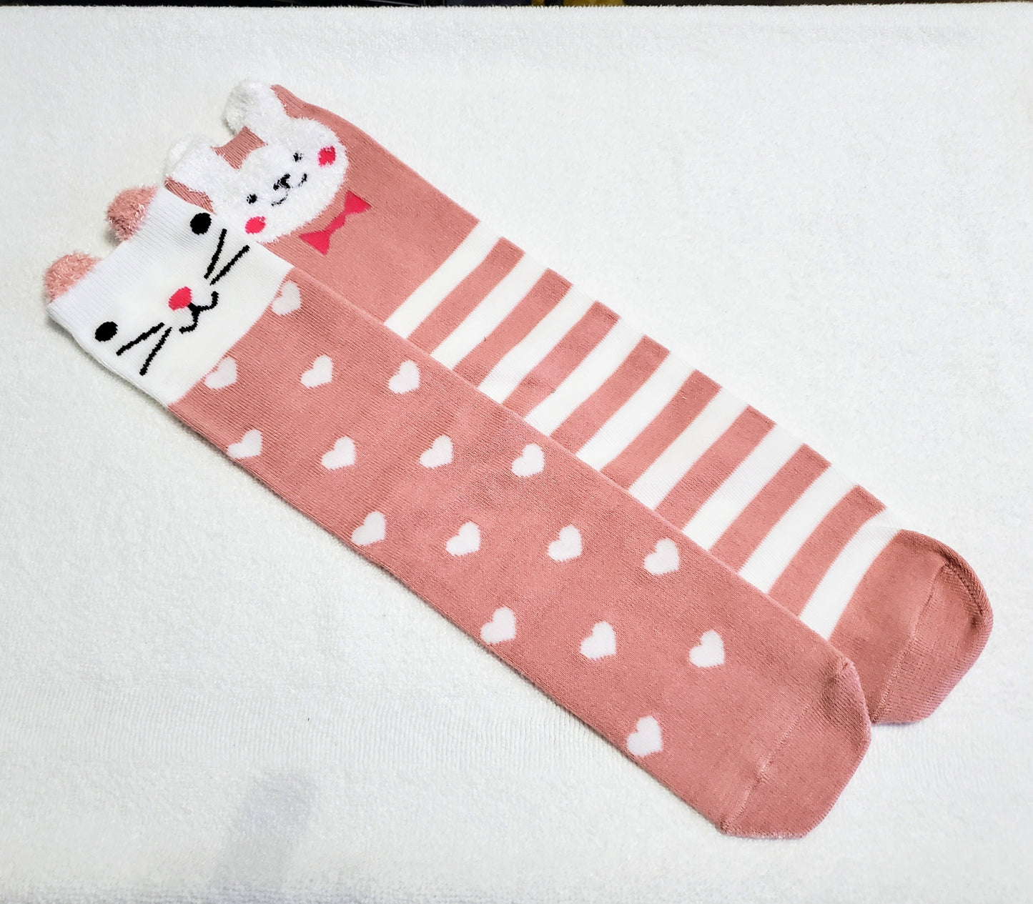 "New" By: Color City Cartoon Animal "Girls" Knee High Socks (Cat and Bunny)