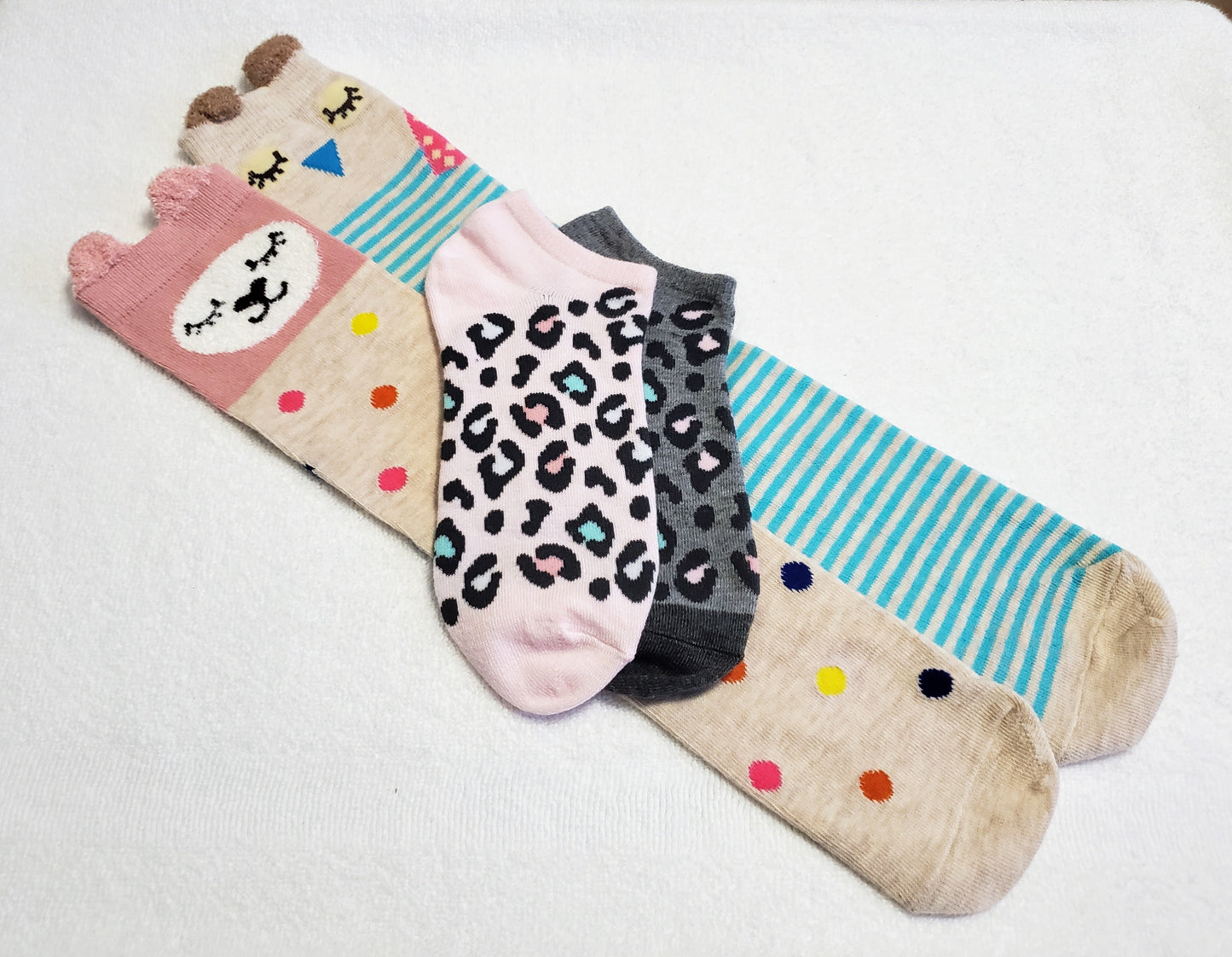 "New" By: Color City Cartoon Animal "Girls" Knee High Socks (Cat and Owl)