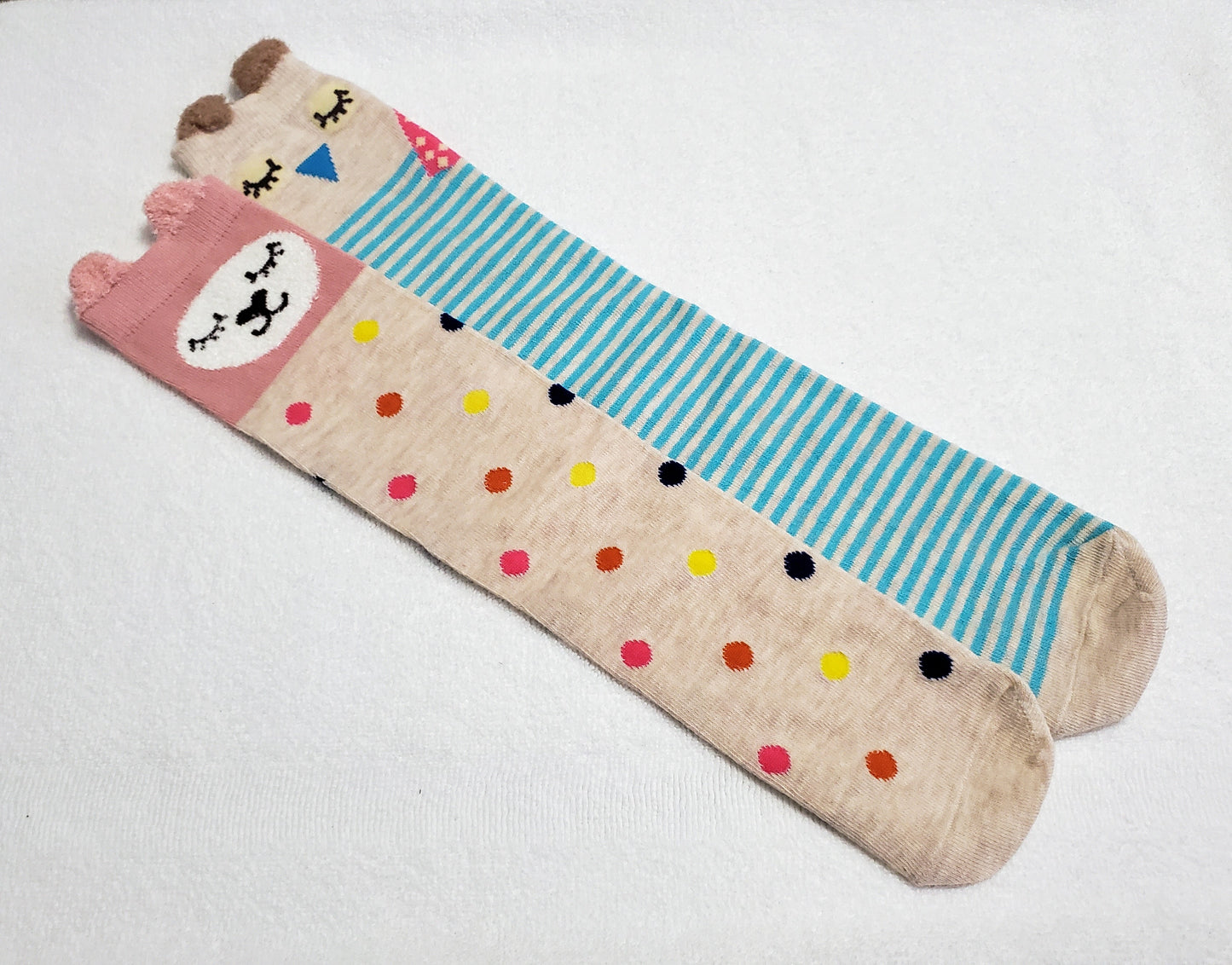 "New" By: Color City Cartoon Animal "Girls" Knee High Socks (Cat and Owl)