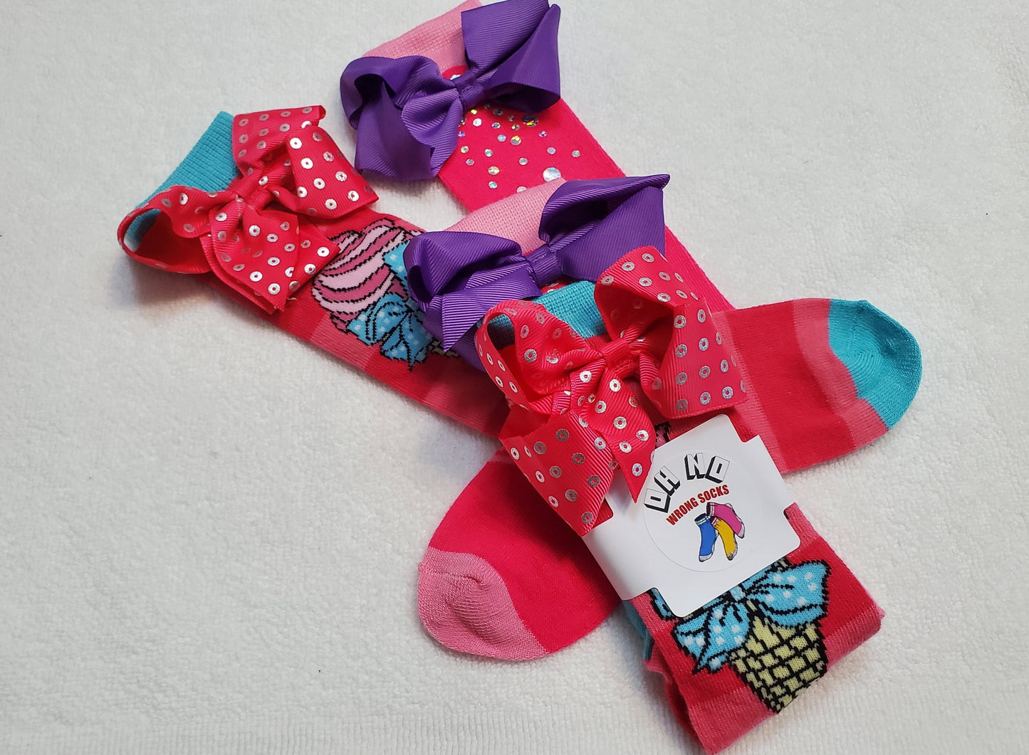 "New" JoJo Siwa Girls Knee High Socks (Ice Cream) (FREE JoJo Bow with Purchase)