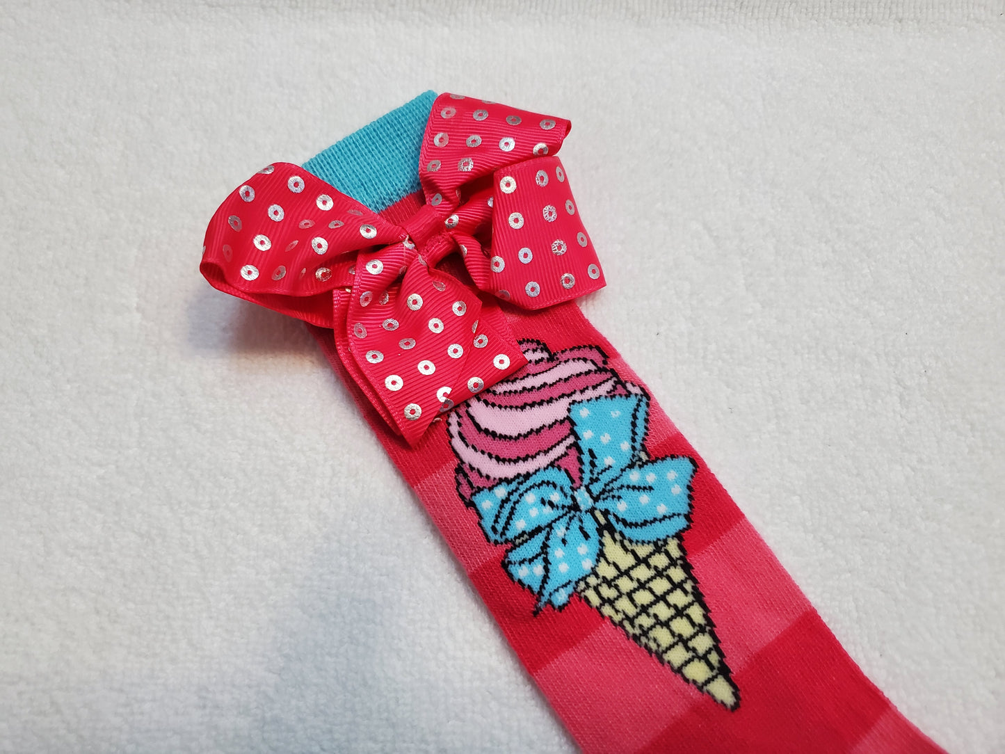 "New" JoJo Siwa Girls Knee High Socks (Ice Cream) (FREE JoJo Bow with Purchase)