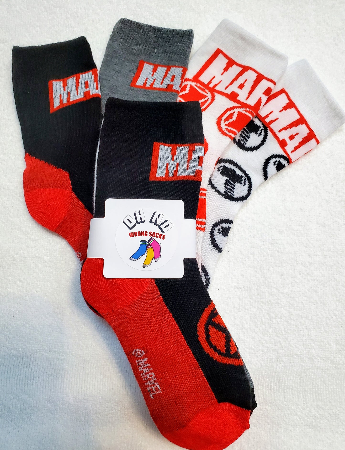 "Marvel" Black Widow and Thor Boys Crew Socks (Red/Blk/Gry/Wht)