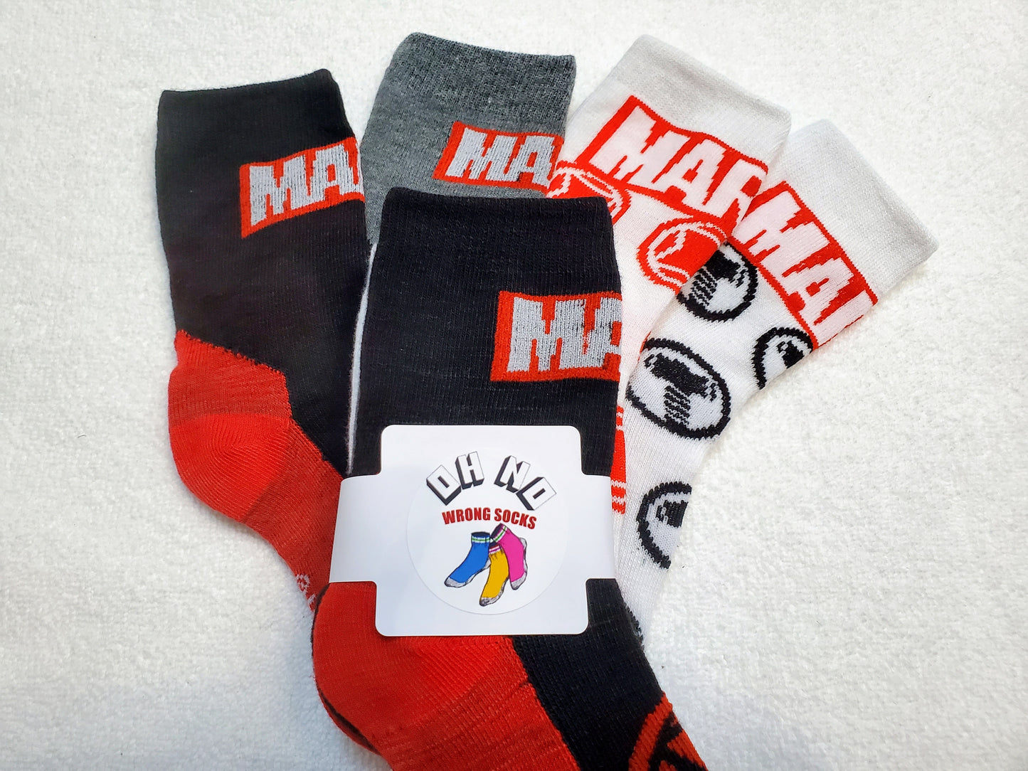 "Marvel" Black Widow and Thor Boys Crew Socks (Red/Blk/Gry/Wht)