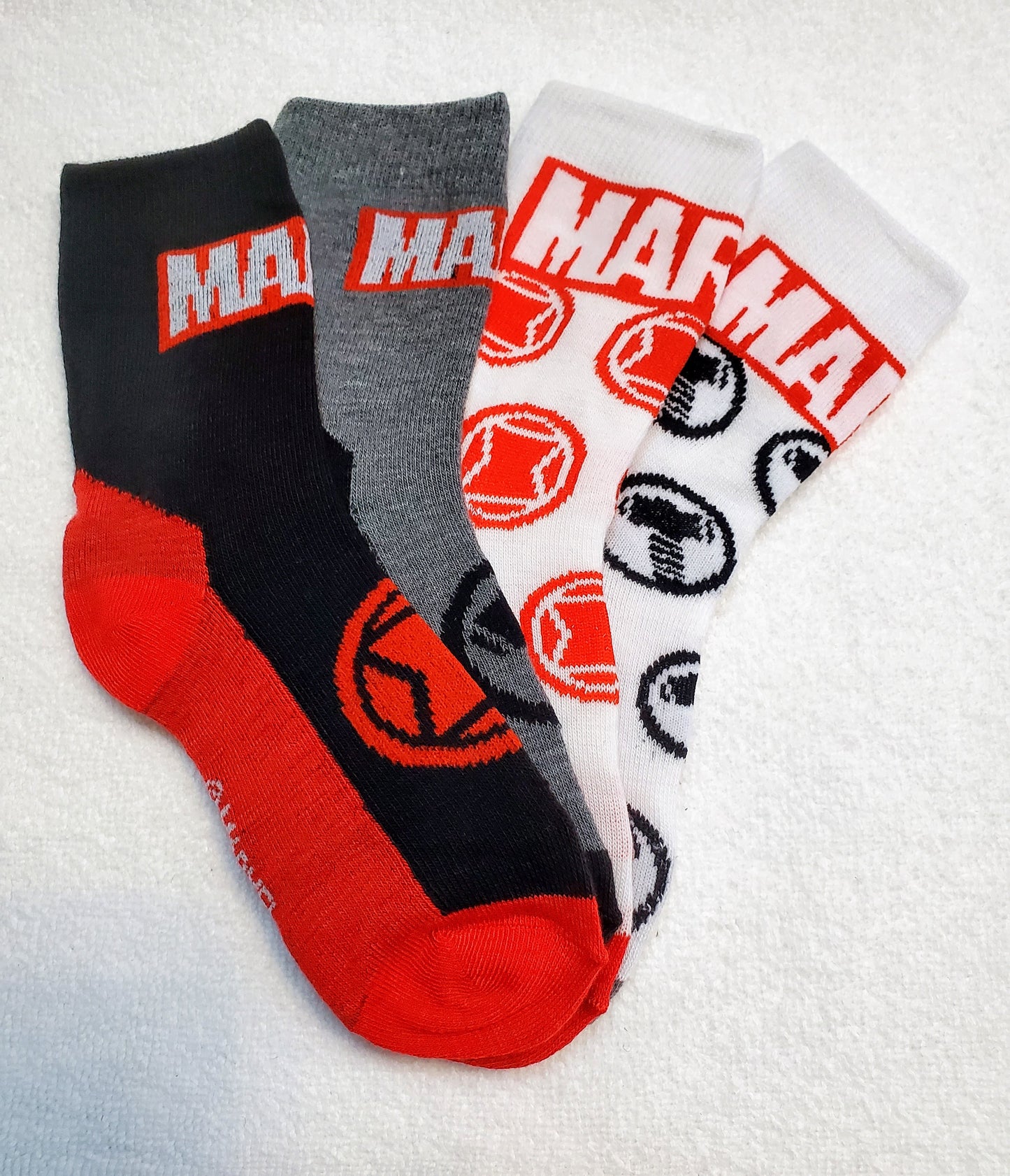 "Marvel" Black Widow and Thor Boys Crew Socks (Red/Blk/Gry/Wht)