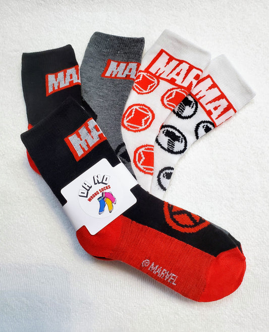 "Marvel" Black Widow and Thor Boys Crew Socks (Red/Blk/Gry/Wht)